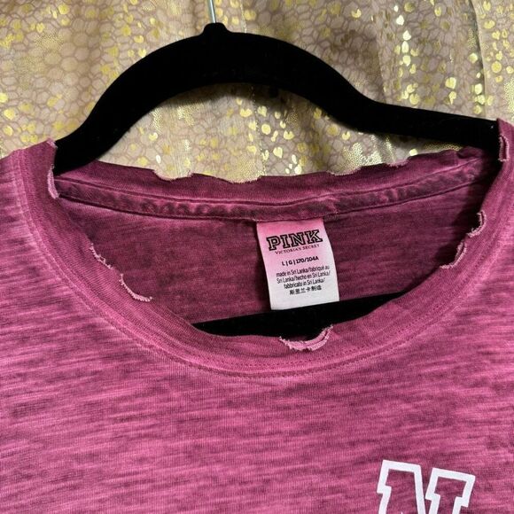 PINK Victorias Secret Washed Berry Distressed Long Sleeve T Shirt Large - Picture 5 of 7